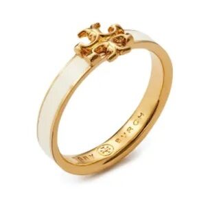 Tory Burch Gold and Cream Enamel Logo Band
